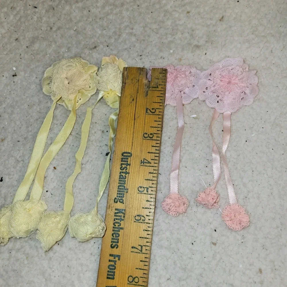 Vintage Lace Ribbon Hair Clips Pink Yellow‎ Cottagecore Barrettes Set